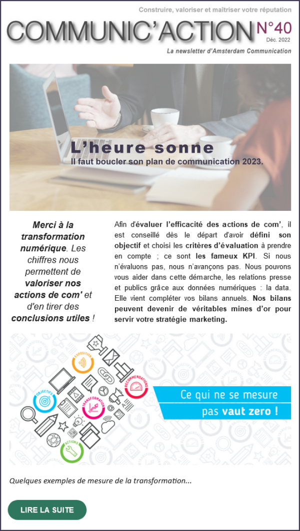 Amsterdam Communication, Newsletter Communi’Action - Agence de relations presse